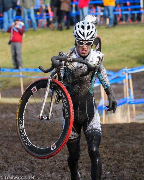 A rider with a long run to the pits