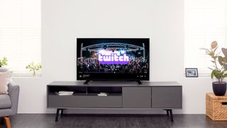Toshiba TV with Twitch logo on screen
