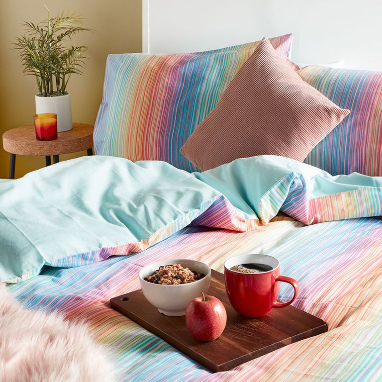 This pretty Primark bedding set features a grownup rainbow print