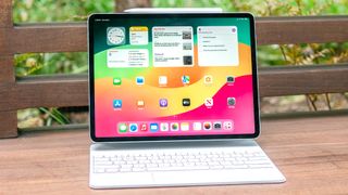 Apple 13-inch iPad Air 2024 shown with Magic Keyboard