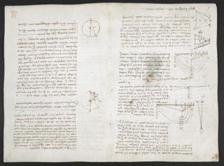 A sketch by Leonardo da Vinci outlining experiments to understand gravity.