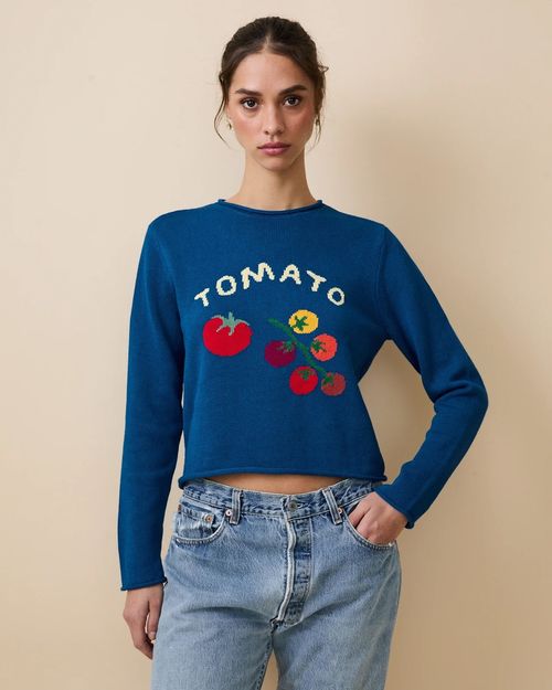 Cotton Ramie Tomato Sweater Blue