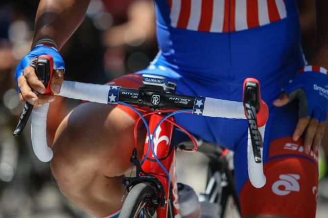 Eric Marcotte (SmartStop) gets new bike details to go along with his National Champion kit
