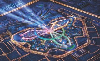 View of aerial night Dubai expo