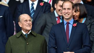 Prince Philip, Duke of Edinburgh and Prince William, Duke of Cambridge attend the 2015 Rugby World Cup Final