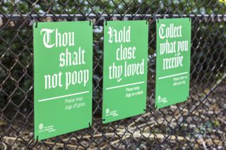 Thou Shalt Not Poop Sign by Michael Bierut at Cathedral of St. John the Divine