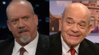 Paul Giamatti and Robert Picardo both in suits in a split image