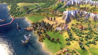 A thriving port city in Civilization VI
