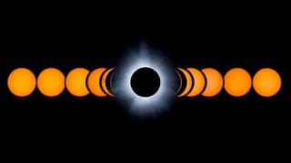Composite view of various stages of a total solar eclipse, as seen from Fredericton, New Brunswick, Canada. April 8, 2024