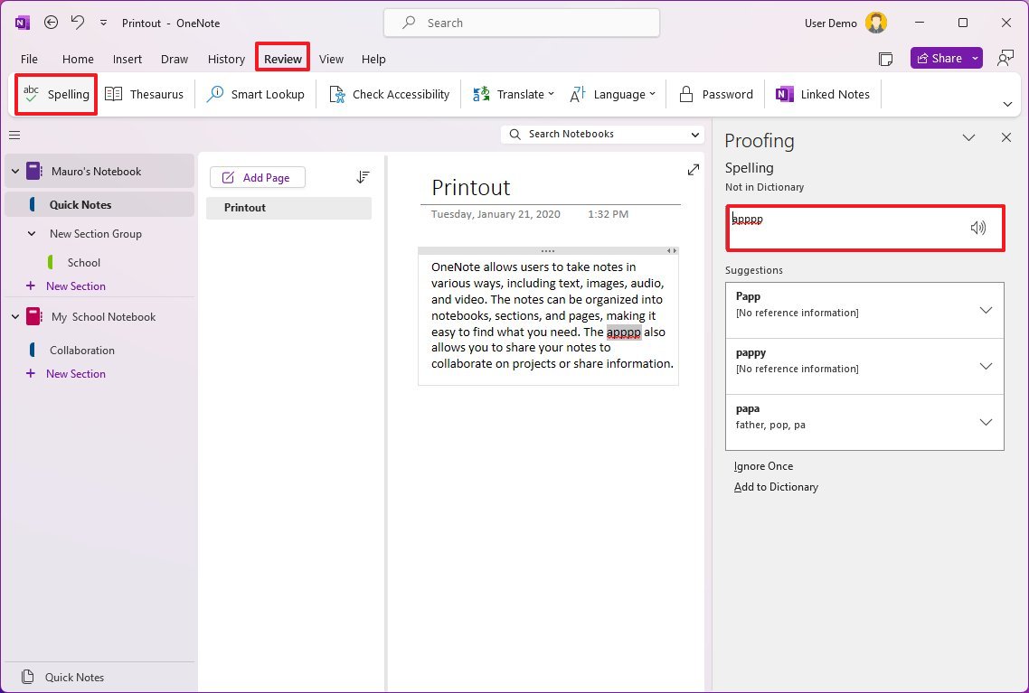 Орфография OneNote