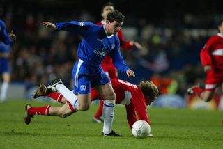 Wayne Bridge on the ball for Chelsea against VfB Stuttgart in the Champions League in March 2004.