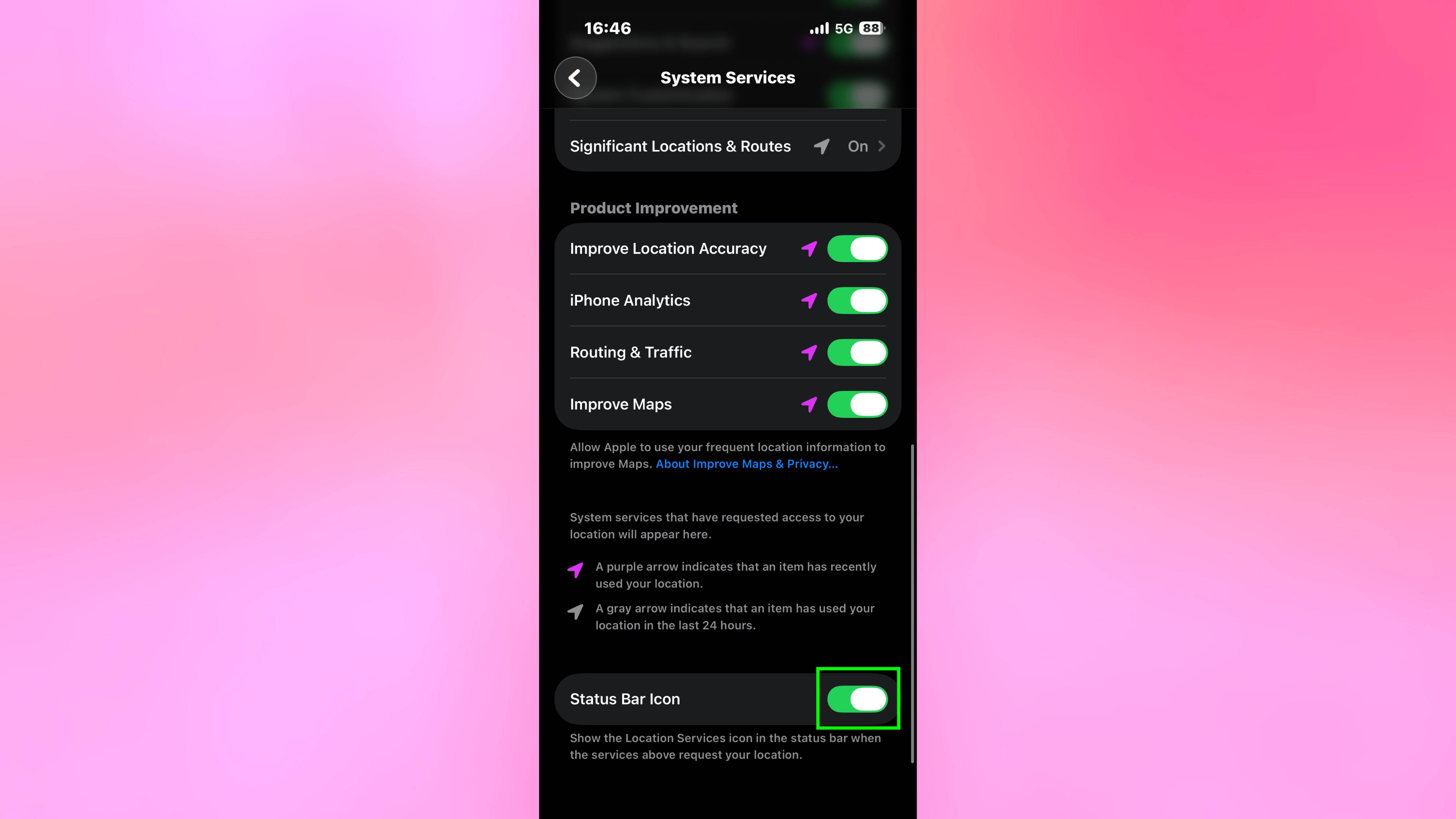 How to turn on Status Bar Icon in iPhone settings