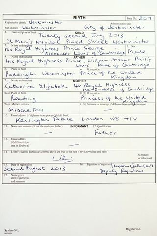 Prince George's Birth Is Registered