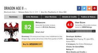 Dragon Age 2 Metacritic rating