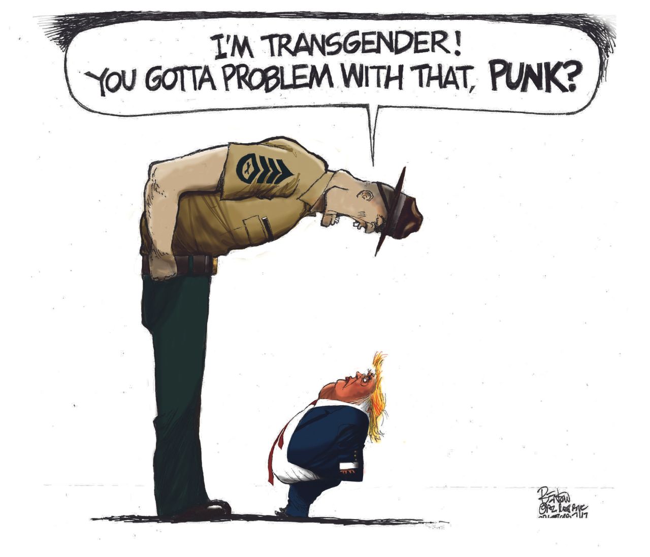 Political cartoon U.S. Trump military transgender soldiers