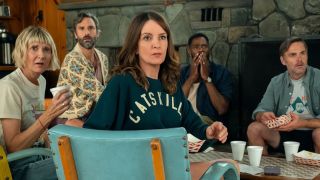 The gang reacting in a shocked way to something. 