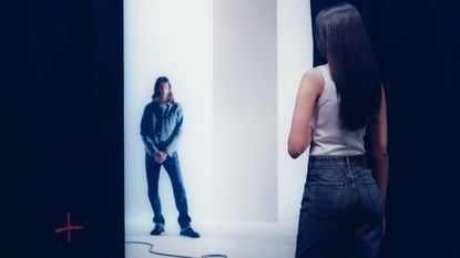 Man and woman in denim in backstage setting
