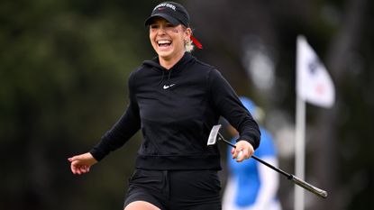  Rachel Heck of the Stanford Cardinal celebrates after winning the NCAA Women's Golf Division I Championships at Omni La Costa Resort & Spa on May 22, 2024