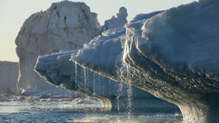 Massive icebergs from Jakobshavn Glacier melting in Disko Bay in Ilulissat, Greenland.
