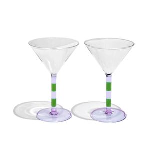 Stripe Martini Glasses - Set of 2 - Lilac & Green