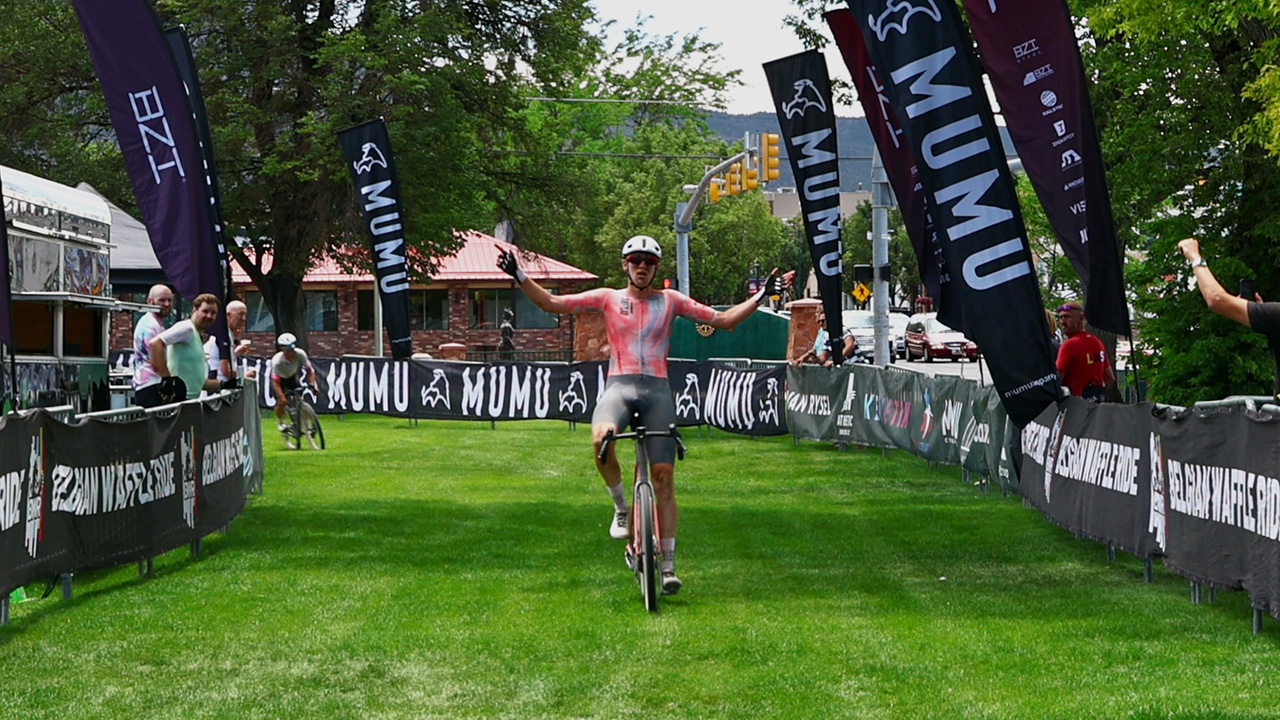 Torbj&amp;oslash;rn Andre R&amp;oslash;ed (Trek Driftless) crossed the line celebrating at Belgian Waffle Ride Utah, 2026