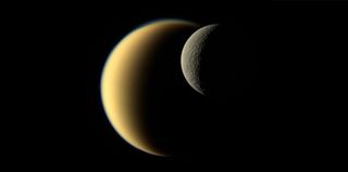 Saturn's moons Titan and Rhea