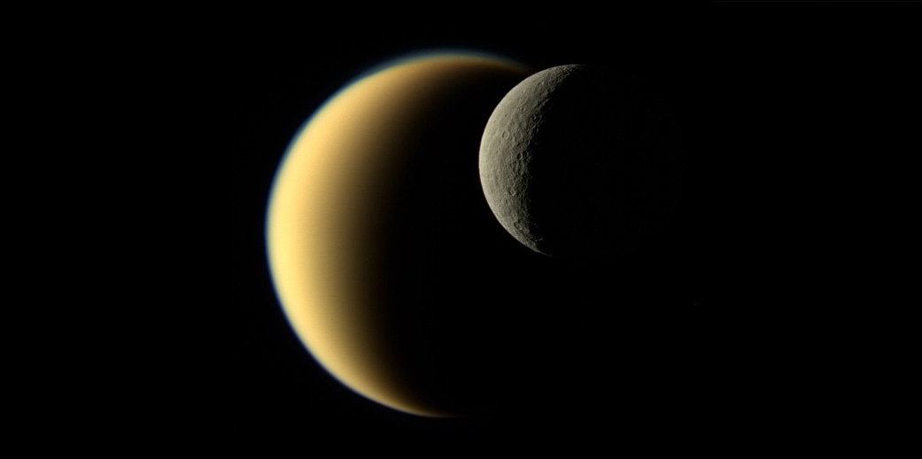 Saturn&#039;s moons Titan and Rhea