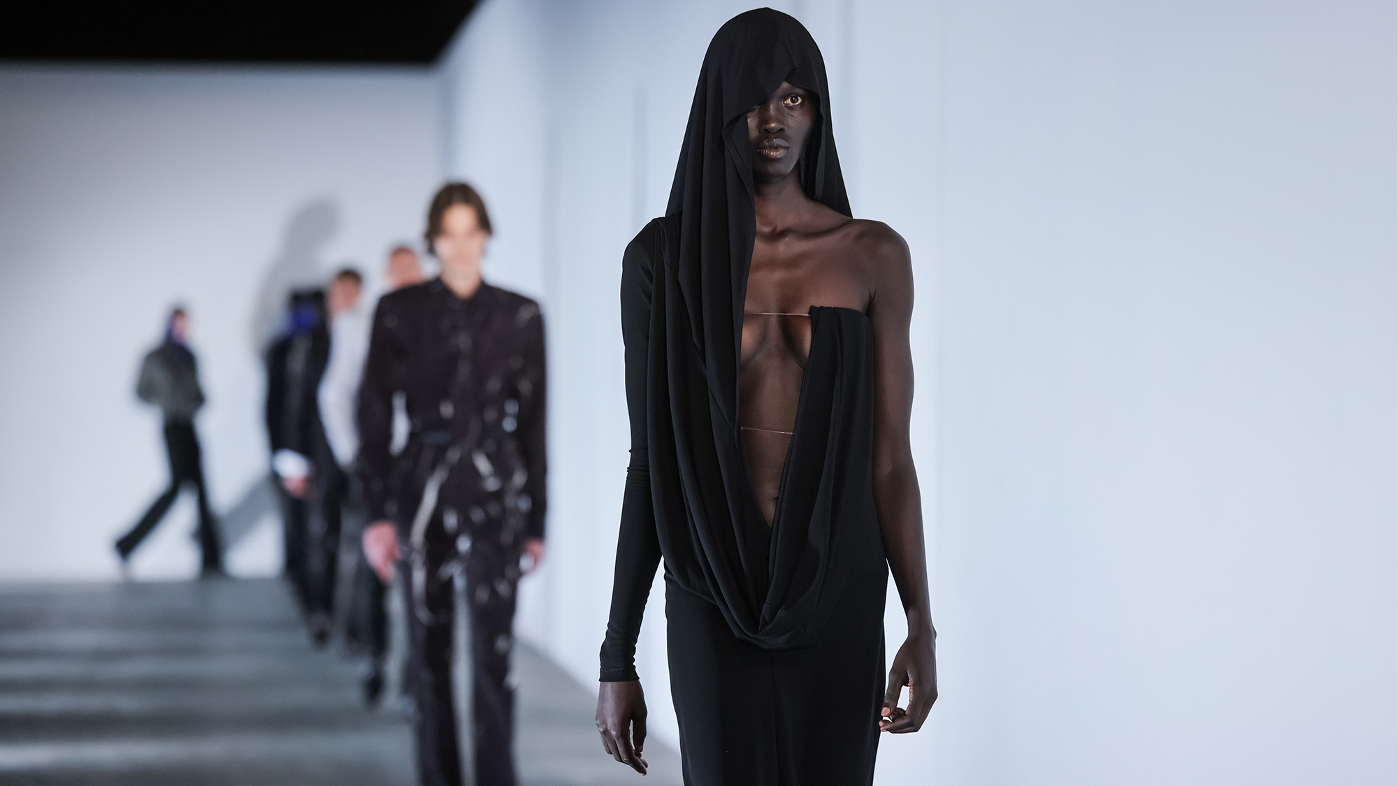 Models walk the runway during the EgonLab 2026-2027 show as part of Paris Fashion Week, at the Palais de Tokyo in Paris, France
