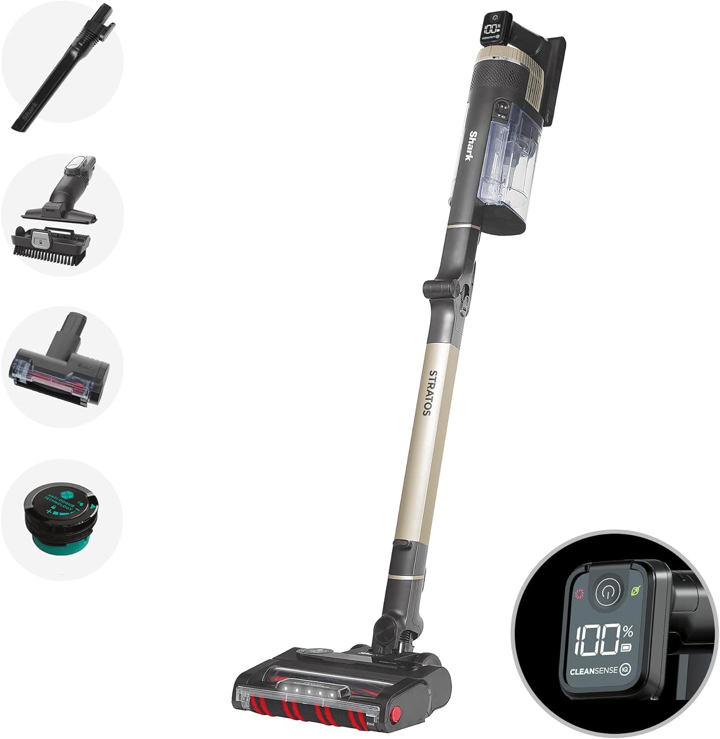 Shark Stratos Cordless Stick Vacuum Cleaner Pet Pro With Anti Hair Wrap Plus, Clean Sense Iq &amp;amp; Anti-Odour Technology, 60 Mins Run-Time, Removable Battery, Charcoal/brass Iz400ukt