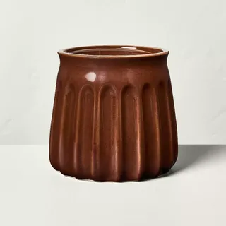 2-Wick Fluted Ceramic Smoked Apple Cider Glazed Jar Candle Burgundy 20oz - Hearth & Hand™ With Magnolia