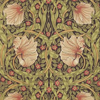 dark green and soft pink patterned wallpaper
