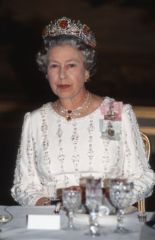 The Queen made the tiara out of rubies and diamonds
