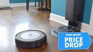 Robot vacuum leaves base to clean hardwood floor