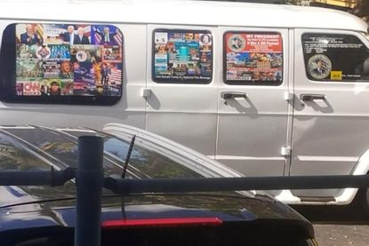 Federal authorities took Cesar Sayoc into custody on Friday, Oct. 26, 2018, and confiscated his van, which appears to be this one covered in pro-Trump bumper stickers.