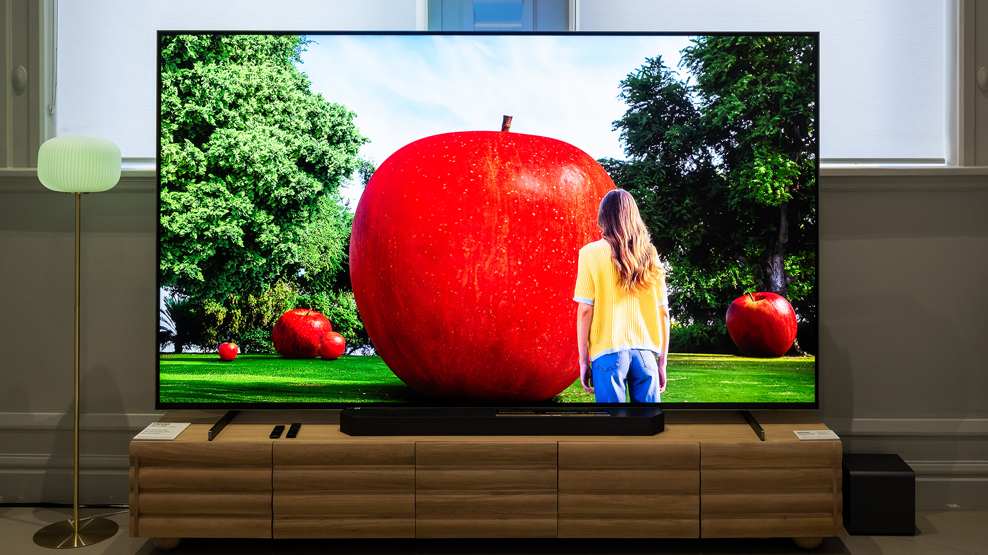 Samsung's 115-inch MR95F Micro RGB TV displayed in a living room environment