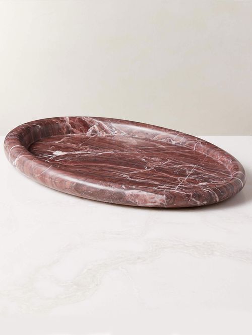 Pave Oval Red Marble Serving Tray