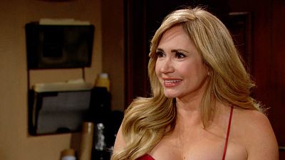 Ashley Jones as Bridget in a red dress on The Bold and the Beautiful