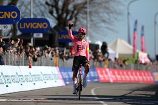 SALASSA ITALY MARCH 13 Alberto Bettiol of Italy and Team EF Education EasyPost celebrates at finish line as race winner during the 105th MilanoTorino 2024 a 177km one day race from Rho to Salassa 346m on March 13 2024 in Salassa Italy Photo by Dario BelingheriGetty Images
