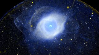 a cloud of blue-white gas in space