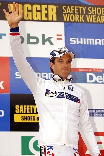 Niels Albert (BKCP Powerplus) on the podium as World Cup leader.