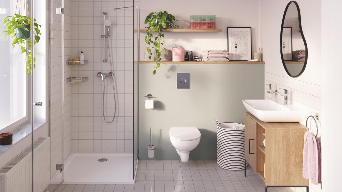 small shower room with glass shower cubicle