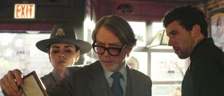 Chief Scott, Benoit Blanco and Rev. Jud in bar in Wake Up Dead Man