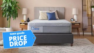 Sealy Posturepedic® Hybrid Lacey 13" Firm Mattress in a well-lit bedroom with a deal badge 