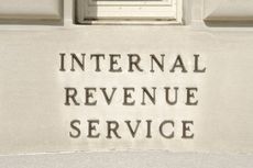 Picture of Internal Revenue Service name on the IRS building in Washington, DC