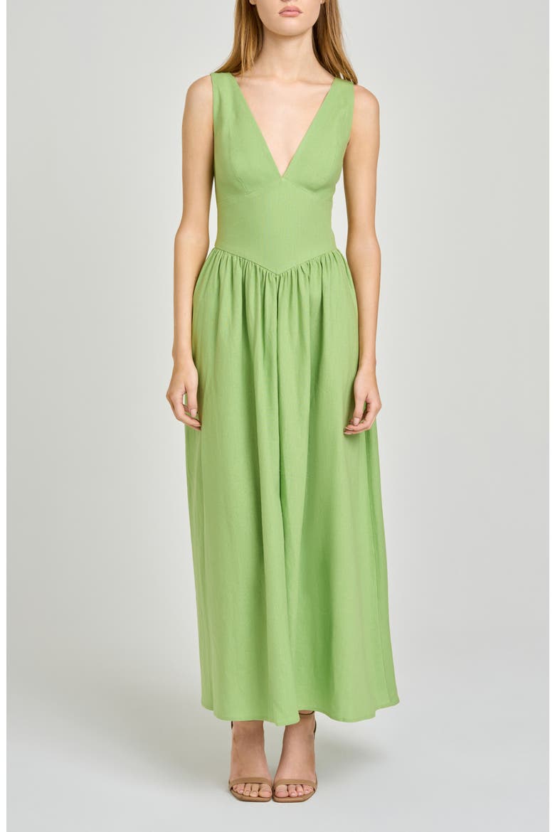 Vivia Plunge Neck Drop Waist Midi Dress