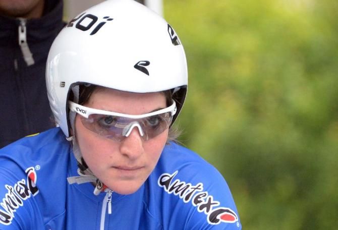 M&eacute;lodie Lesueur (Ile De France) concentrates before the start