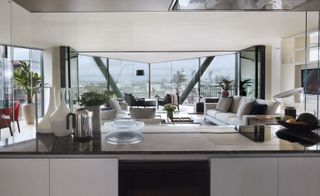 NEO Bankside kitchen / lounge area with a lovely view through the windows