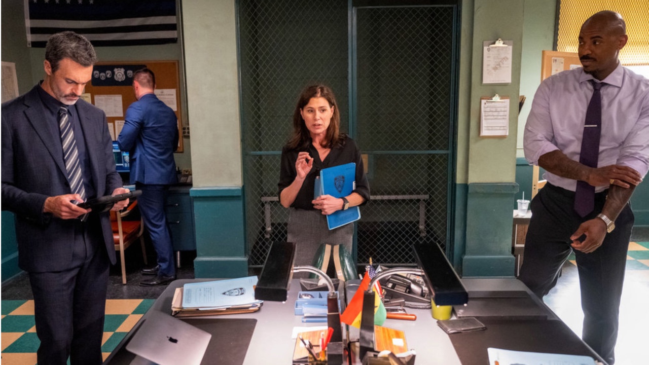Reid Scott, Maura Tierney, and Mehcad Brooks in Law & Order Season 24x01