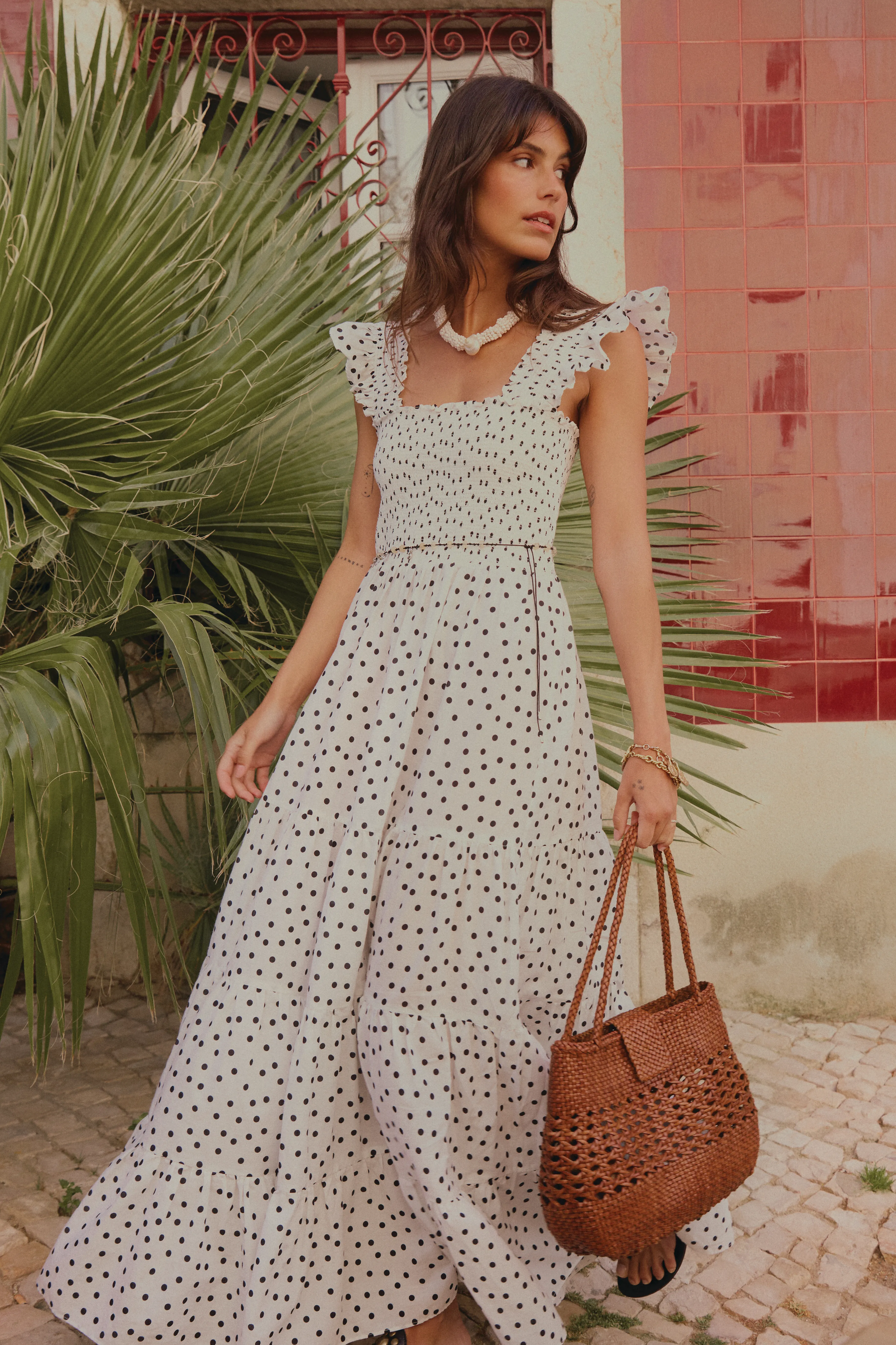 Kendall Cotton Midi Dress in White Bohemia Spot Ivory