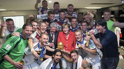 Angela Merkel with the German football team